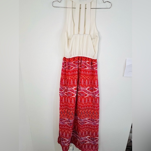 Indulge Boho Sleeveless Maxi Dress Size Small Red Ikat Print Chic Versatile - Picture 8 of 11